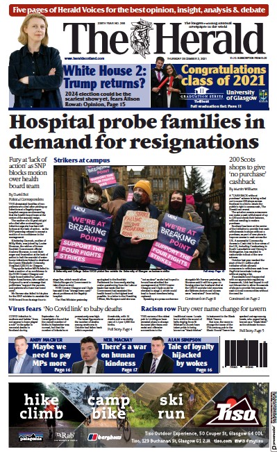 The Herald (UK) Newspaper Front Page for 2 December 2021