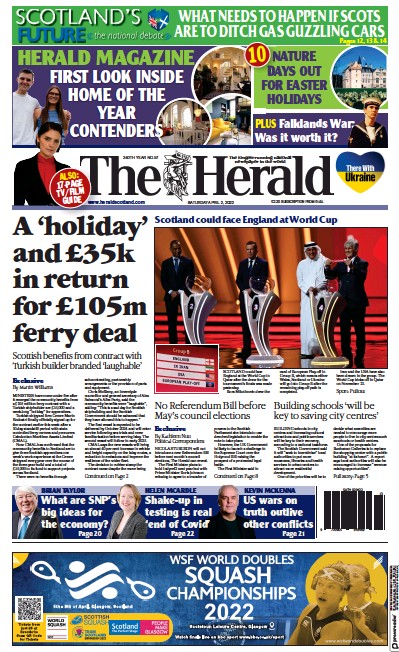 The Herald (UK) Newspaper Front Page for 2 April 2022