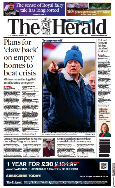 The Herald (UK) Newspaper Front Page for 2 May 2023