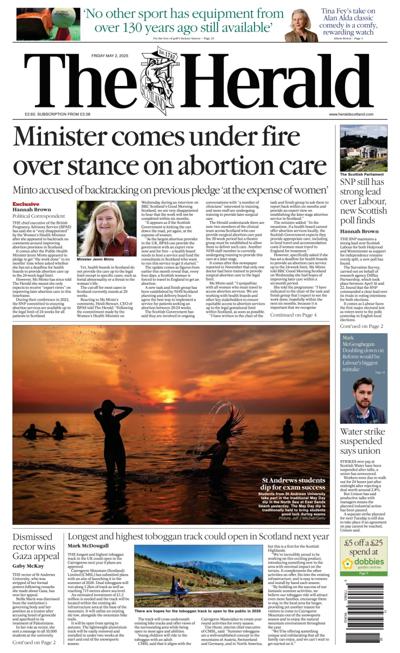 The Herald (UK) Newspaper Front Page for 2 May 2025