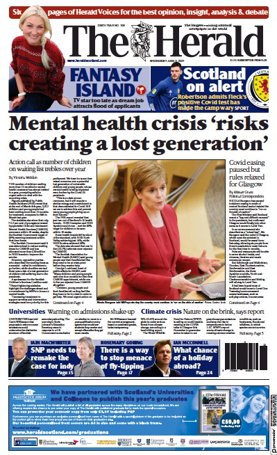 The Herald Newspaper Front Page for 2 June 2021