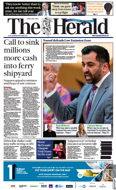 The Herald (UK) Newspaper Front Page for 2 June 2023