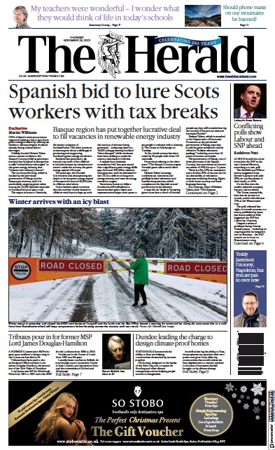 The Herald (UK) Newspaper Front Page for 30 November 2023