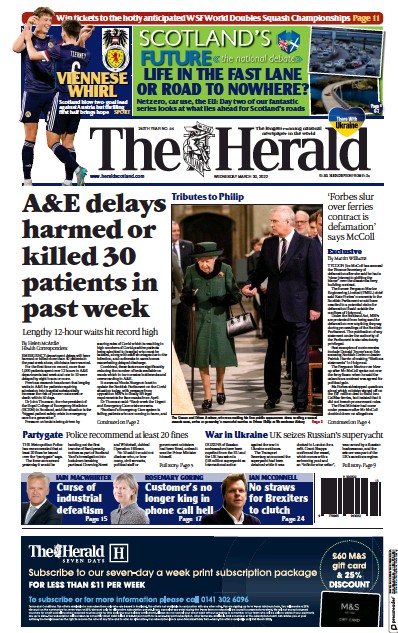The Herald (UK) Newspaper Front Page for 30 March 2022