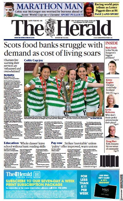 The Herald (UK) Newspaper Front Page for 30 May 2022