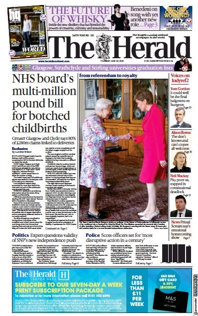 The Herald (UK) Newspaper Front Page for 30 June 2022
