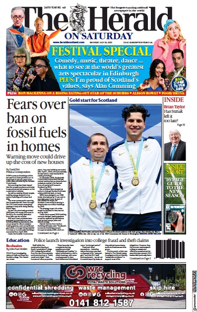 The Herald (UK) Newspaper Front Page for 30 July 2022