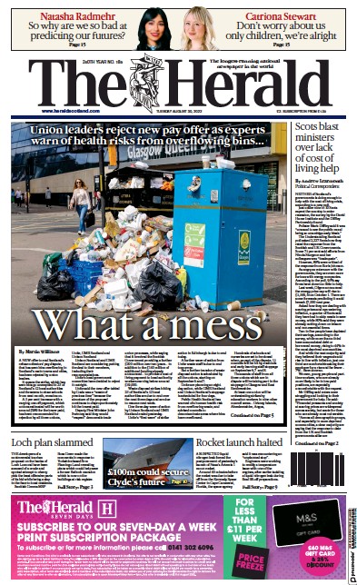 The Herald (UK) Newspaper Front Page for 30 August 2022