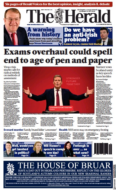 The Herald (UK) Newspaper Front Page for 30 September 2021