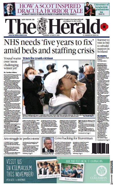 The Herald (UK) Newspaper Front Page for 31 October 2022