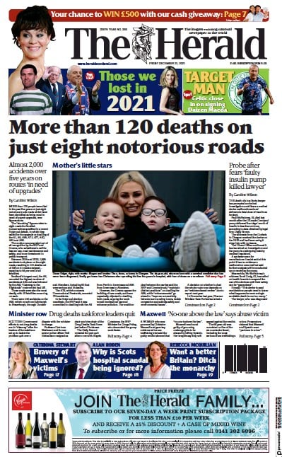 The Herald (UK) Newspaper Front Page for 31 December 2021