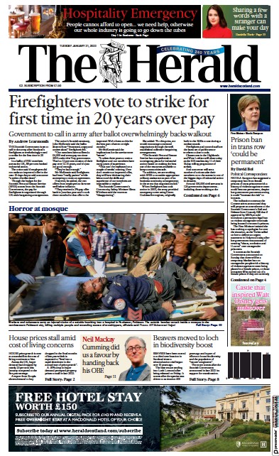 The Herald (UK) Newspaper Front Page for 31 January 2023