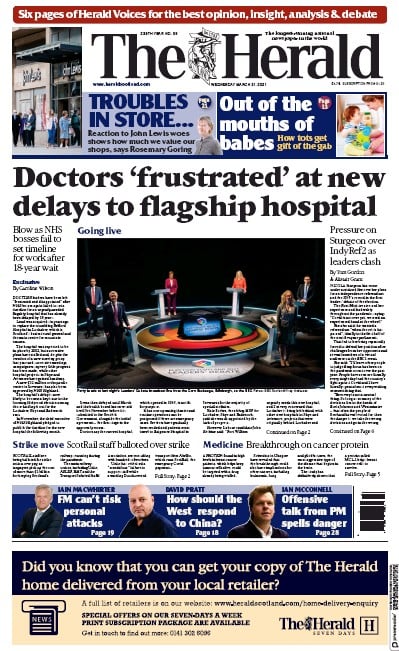 The Herald (UK) Newspaper Front Page for 31 March 2021