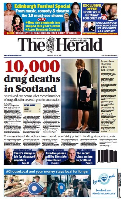 The Herald (UK) Newspaper Front Page for 31 July 2021