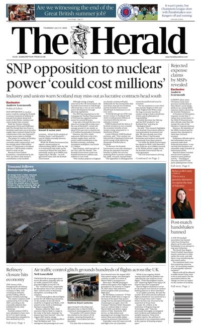 The Herald (UK) Newspaper Front Page for 31 July 2025