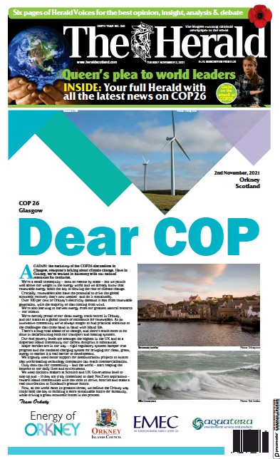 The Herald (UK) Newspaper Front Page for 3 November 2021
