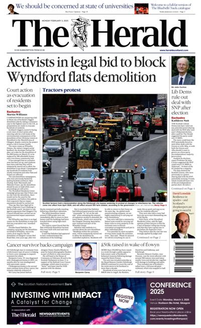 The Herald (UK) Newspaper Front Page for 3 February 2025