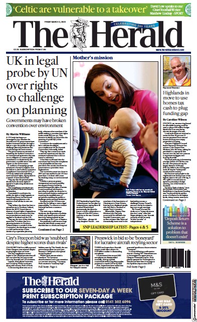 The Herald (UK) Newspaper Front Page for 3 March 2023