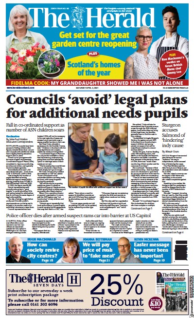 The Herald (UK) Newspaper Front Page for 3 April 2021