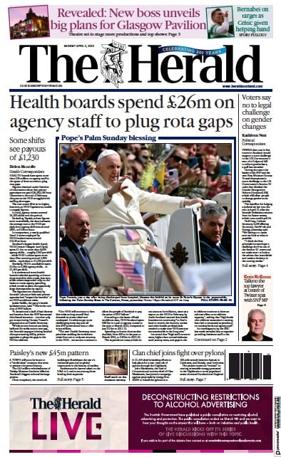 The Herald (UK) Newspaper Front Page for 3 April 2023