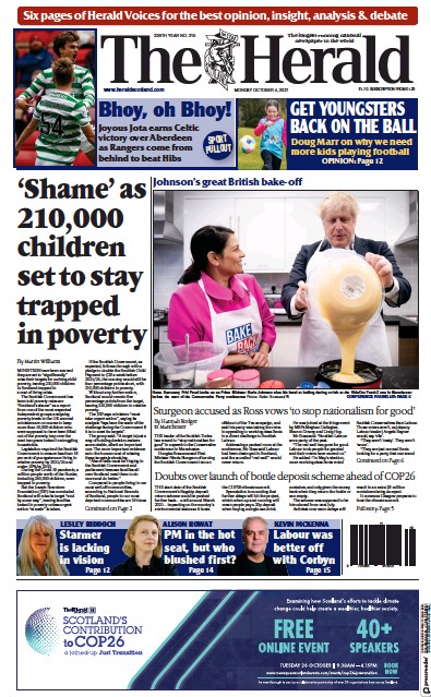 The Herald (UK) Newspaper Front Page for 4 October 2021