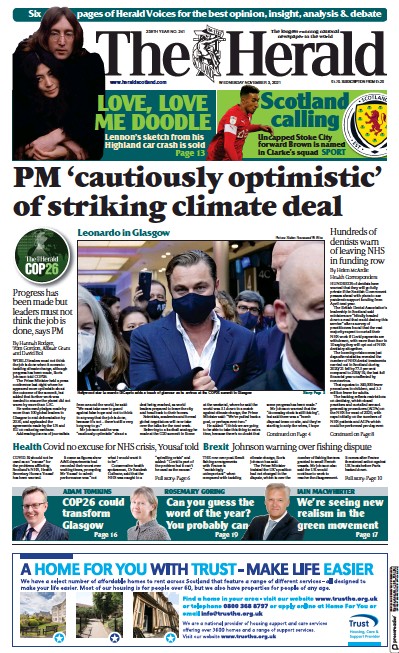 The Herald (UK) Newspaper Front Page for 4 November 2021