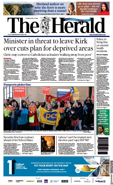 The Herald (UK) Newspaper Front Page for 4 April 2023