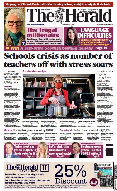 The Herald (UK) Newspaper Front Page for 4 May 2021