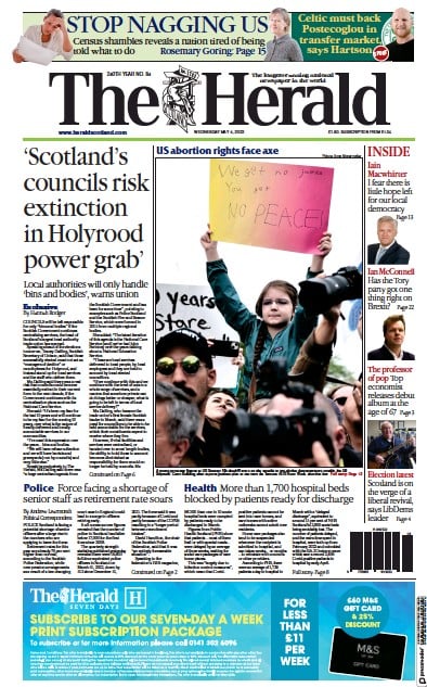 The Herald (UK) Newspaper Front Page for 4 May 2022