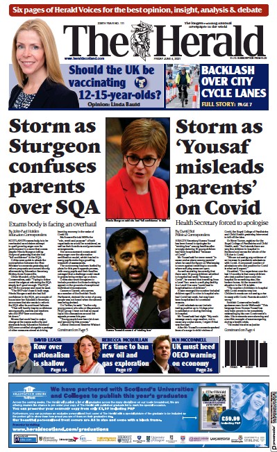 The Herald (UK) Newspaper Front Page for 4 June 2021