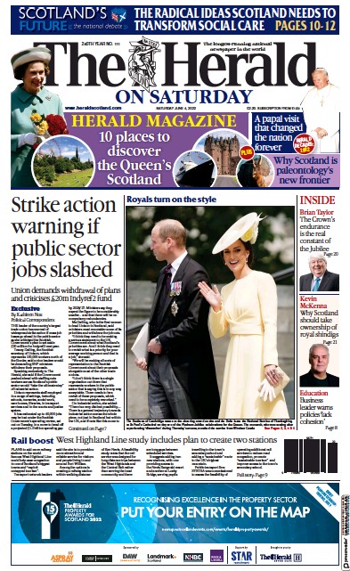 The Herald (UK) Newspaper Front Page for 4 June 2022