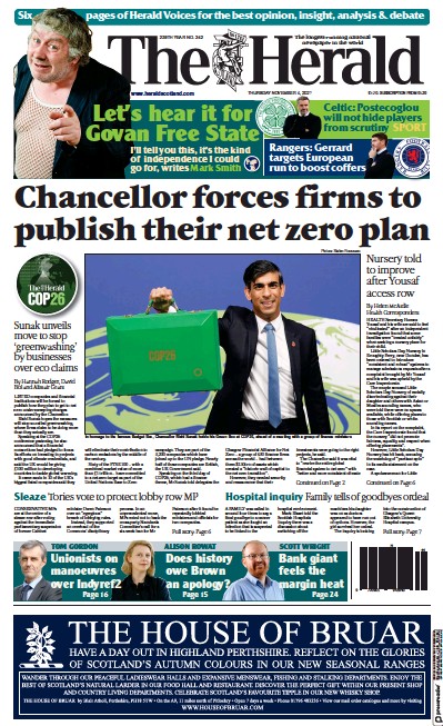 The Herald (UK) Newspaper Front Page for 5 November 2021