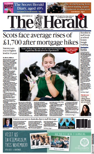 The Herald (UK) Newspaper Front Page for 5 November 2022