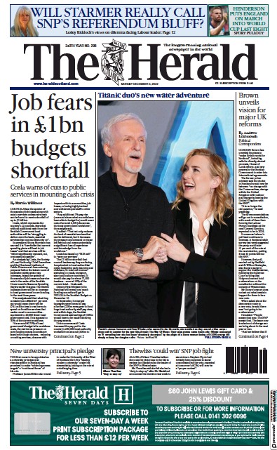 The Herald (UK) Newspaper Front Page for 5 December 2022