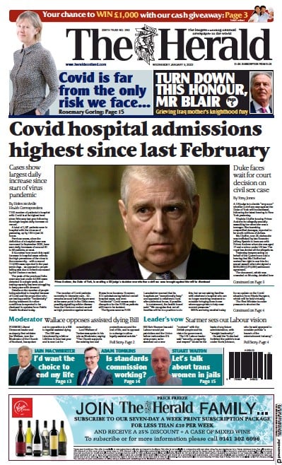 The Herald (UK) Newspaper Front Page for 5 January 2022