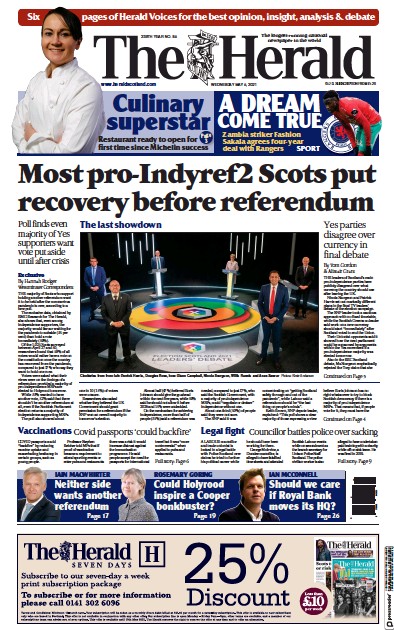The Herald Newspaper Front Page for 5 May 2021