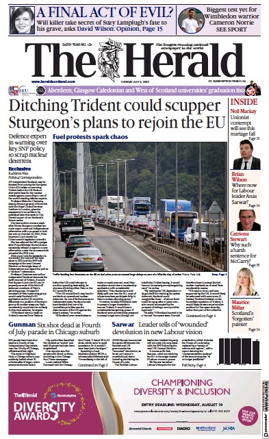 The Herald Newspaper Front Page for 5 July 2022