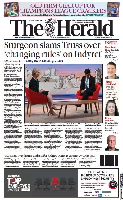 The Herald (UK) Newspaper Front Page for 5 September 2022