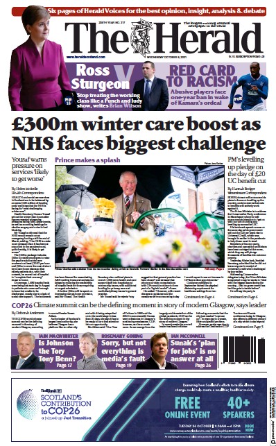 The Herald (UK) Newspaper Front Page for 6 October 2021