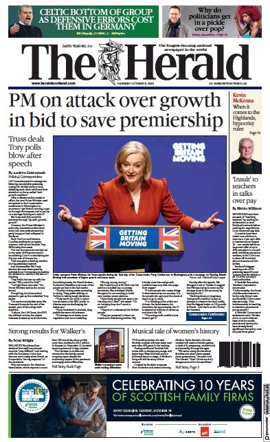 The Herald Newspaper Front Page for 6 October 2022