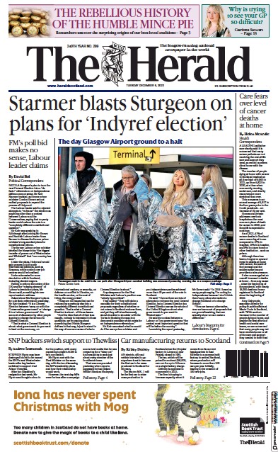 The Herald (UK) Newspaper Front Page for 6 December 2022