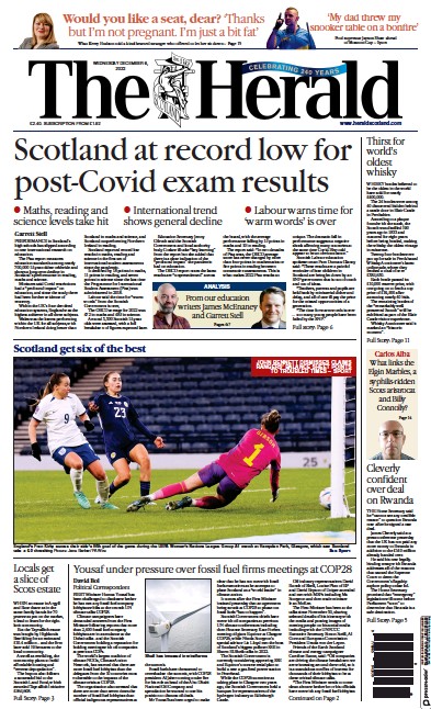 The Herald (UK) Newspaper Front Page for 6 December 2023