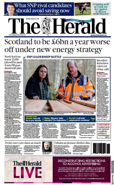 The Herald (UK) Newspaper Front Page for 6 March 2023