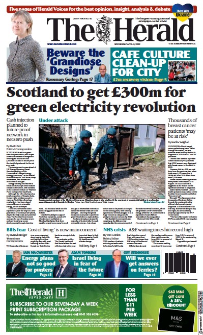 The Herald Newspaper Front Page for 6 April 2022