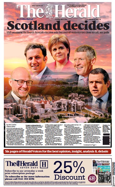 The Herald Newspaper Front Page for 6 May 2021