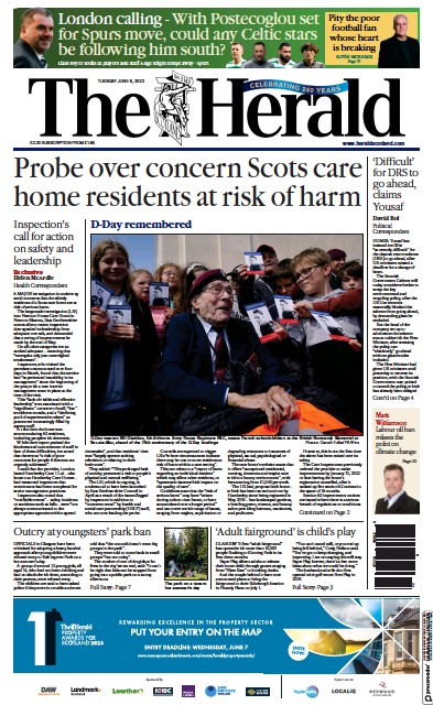 The Herald Newspaper Front Page for 6 June 2023