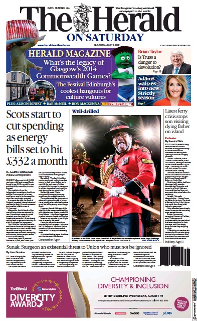 The Herald (UK) Newspaper Front Page for 6 August 2022
