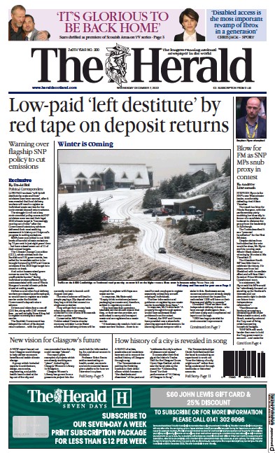 The Herald (UK) Newspaper Front Page for 7 December 2022