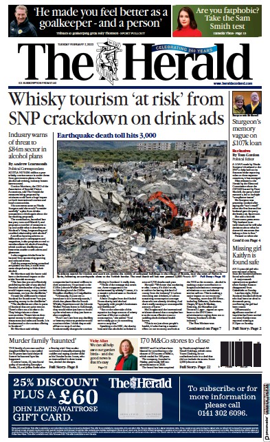 The Herald (UK) Newspaper Front Page for 7 February 2023