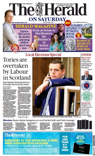 The Herald (UK) Newspaper Front Page for 7 May 2022